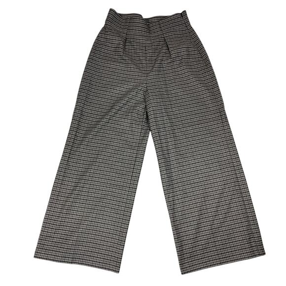 Zara Womens Size M Gray Houndstooth Wide Leg Cropped Pants - Picture 1 of 11